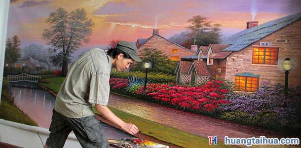 欧美花园景创作画家纯手绘油画定制