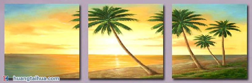 沙滩的椰树三联幅沙滩的椰树三联幅作品图片