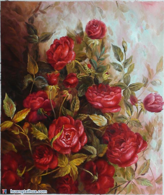 芬芳四溢红玫瑰,玫瑰花油画图片