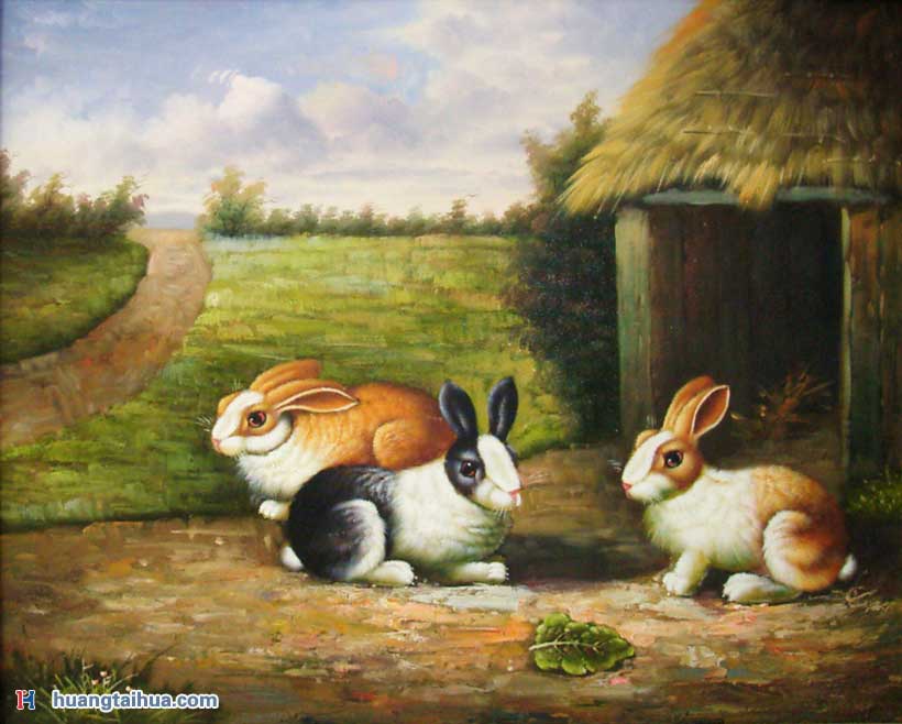 兔子窝,兔子,兔子油画图片