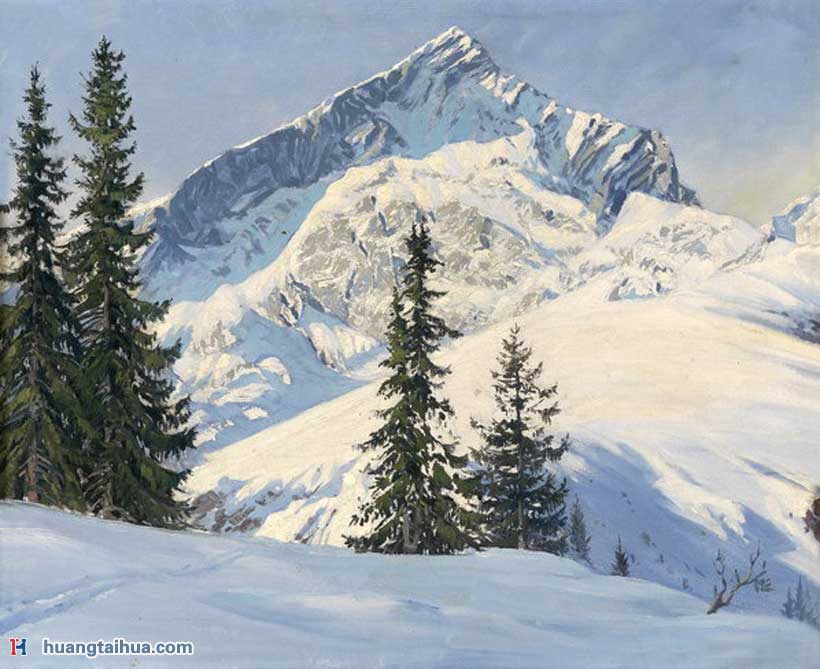 冬季精品冬天作品图片雪山，银山油画风景