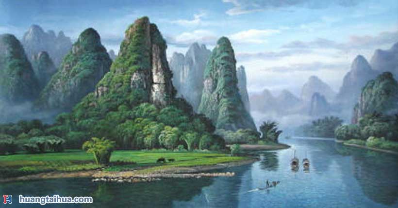 桂林山水甲天下,桂林山水油画图片