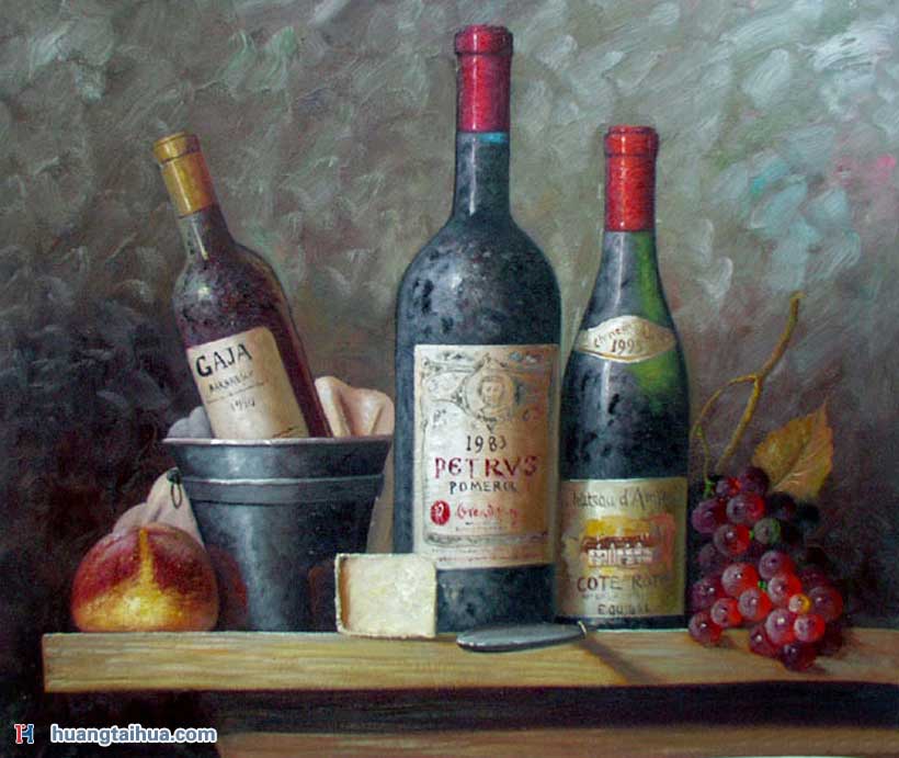 餐厅挂画精品餐厅作品图片古典葡萄酒瓶油画