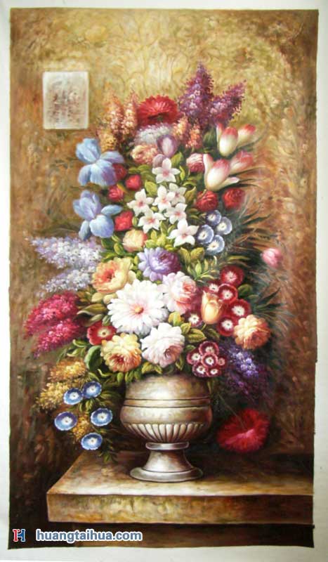 月季-牵牛-紫藤-文冠果花卉作品创作 古典花优秀经典油画图片作品