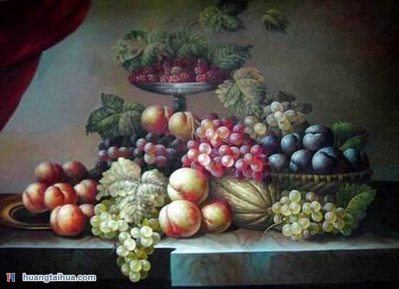 黑李子与桃子水果油画黑李子与桃子水果油画作品图片