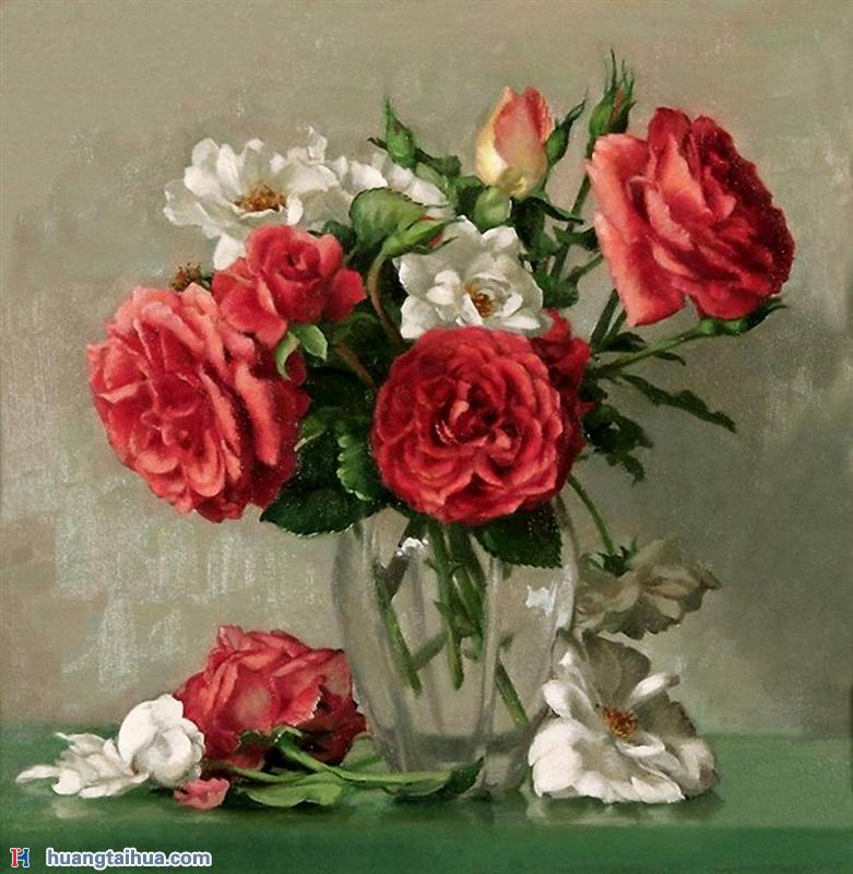 花卉画,花卉画图片,玻璃花瓶,玫瑰